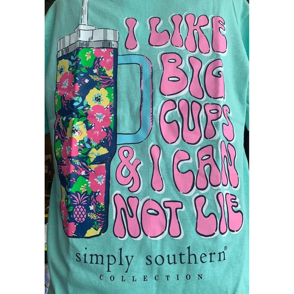 Simply Southern Womens Mint Green I Like Big Cups Graphic T-Shirt NWT Small